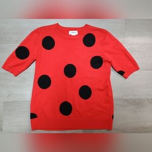 CARMEN Marc Valvo red black polka dot short sleeve sweater size M